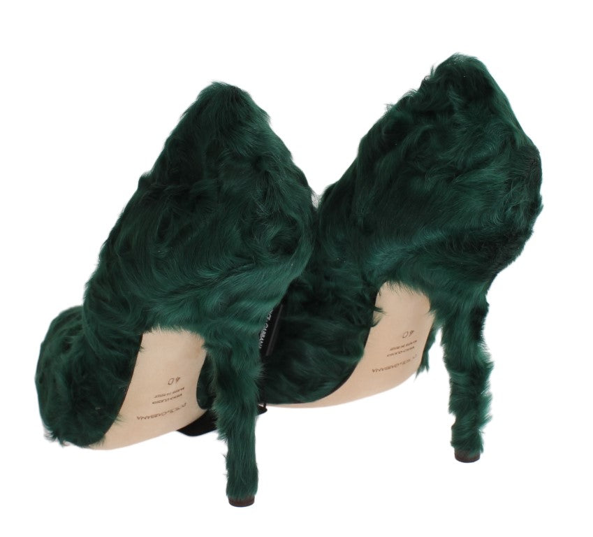 Escarpins élégants en cuir et fourrure verts Xiangao de Dolce &amp; Gabbana
