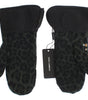 Dolce & Gabbana Gray Wool Shearling Studded Green Leopard Gloves