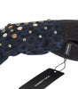 Dolce & Gabbana Gray Wool Shearling Studded Blue Leopard Gloves