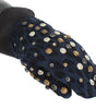 Dolce & Gabbana Gray Wool Shearling Studded Blue Leopard Gloves