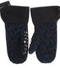 Dolce & Gabbana Gray Wool Shearling Studded Blue Leopard Gloves