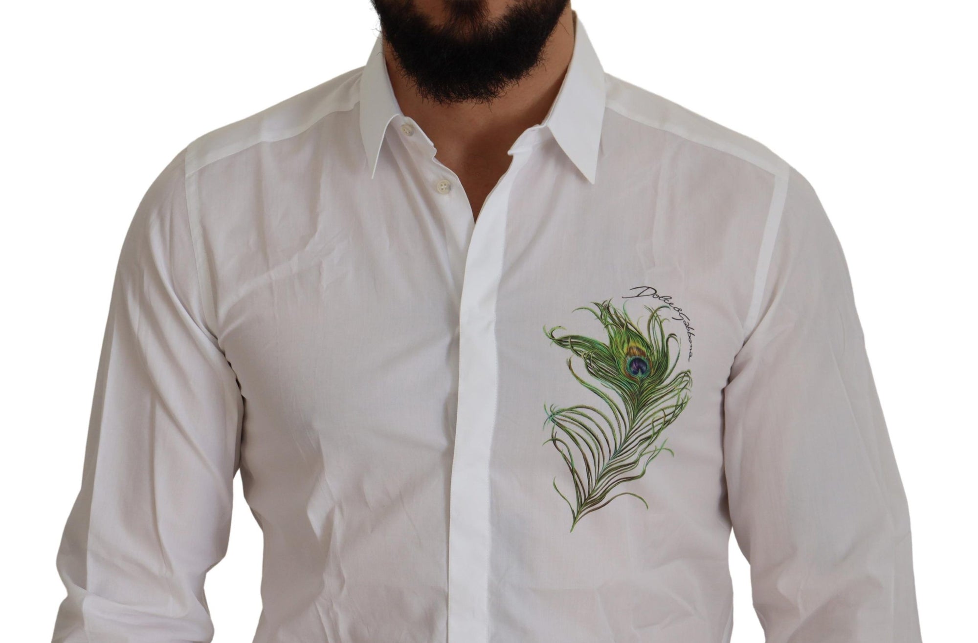 Chemise élégante à plumes de paon blanches Dolce &amp; Gabbana