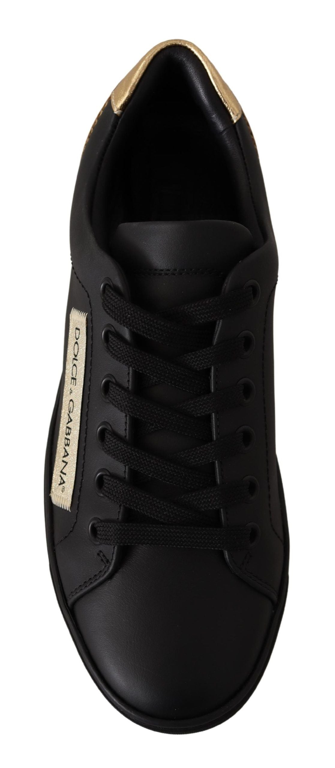 Baskets basses en cuir noir et doré Dolce &amp; Gabbana Chic