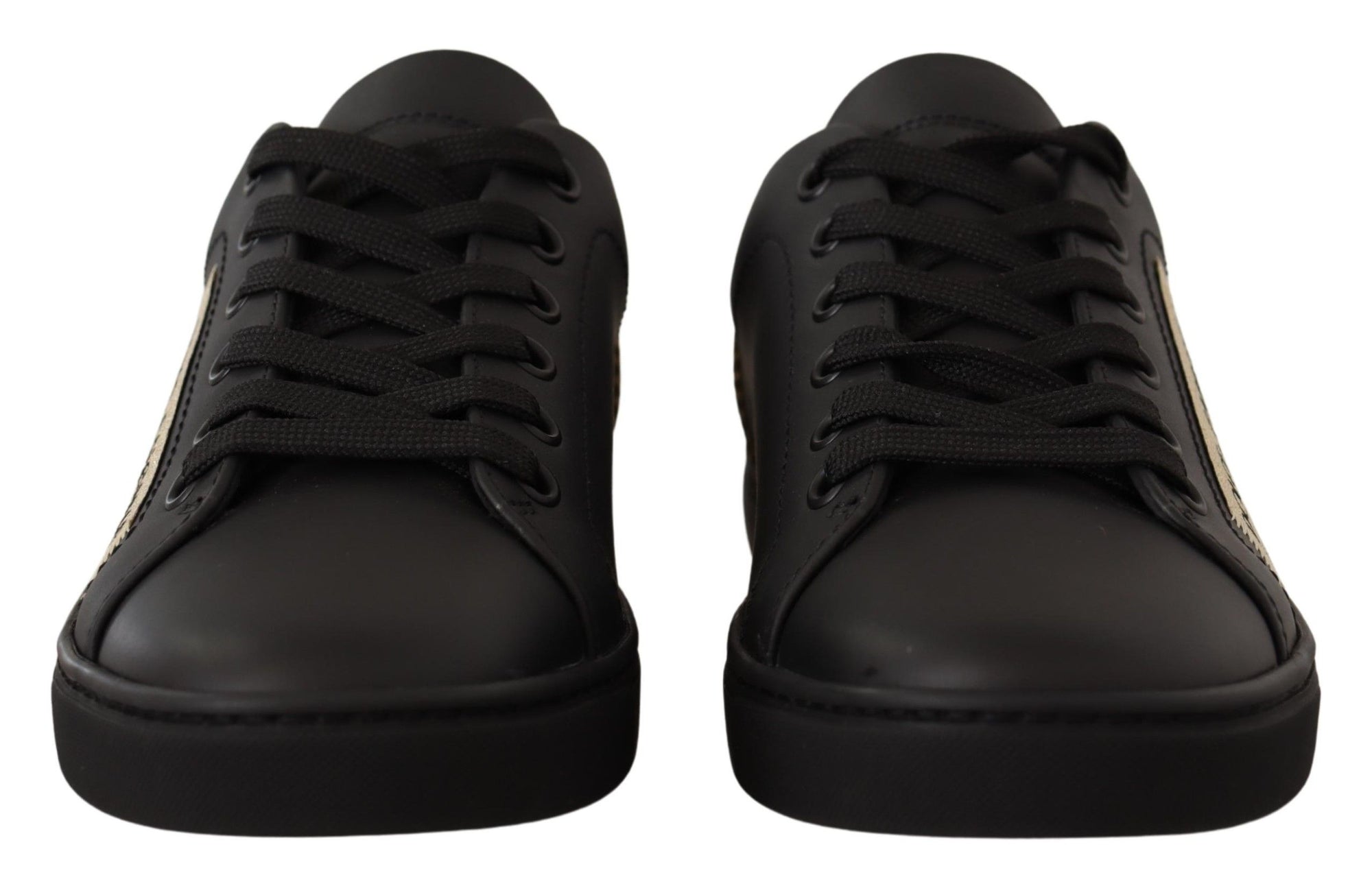Baskets basses en cuir noir et doré Dolce &amp; Gabbana Chic