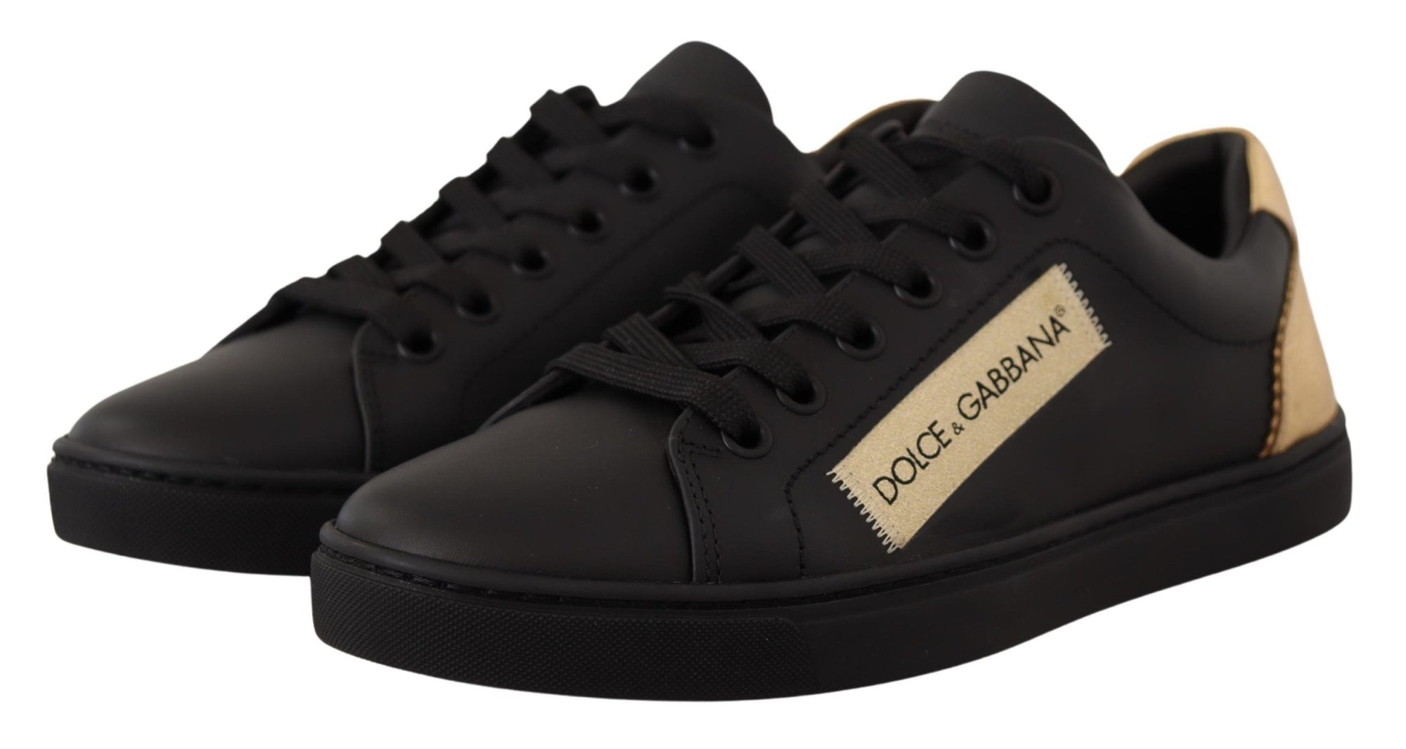 Baskets basses en cuir noir et doré Dolce &amp; Gabbana Chic