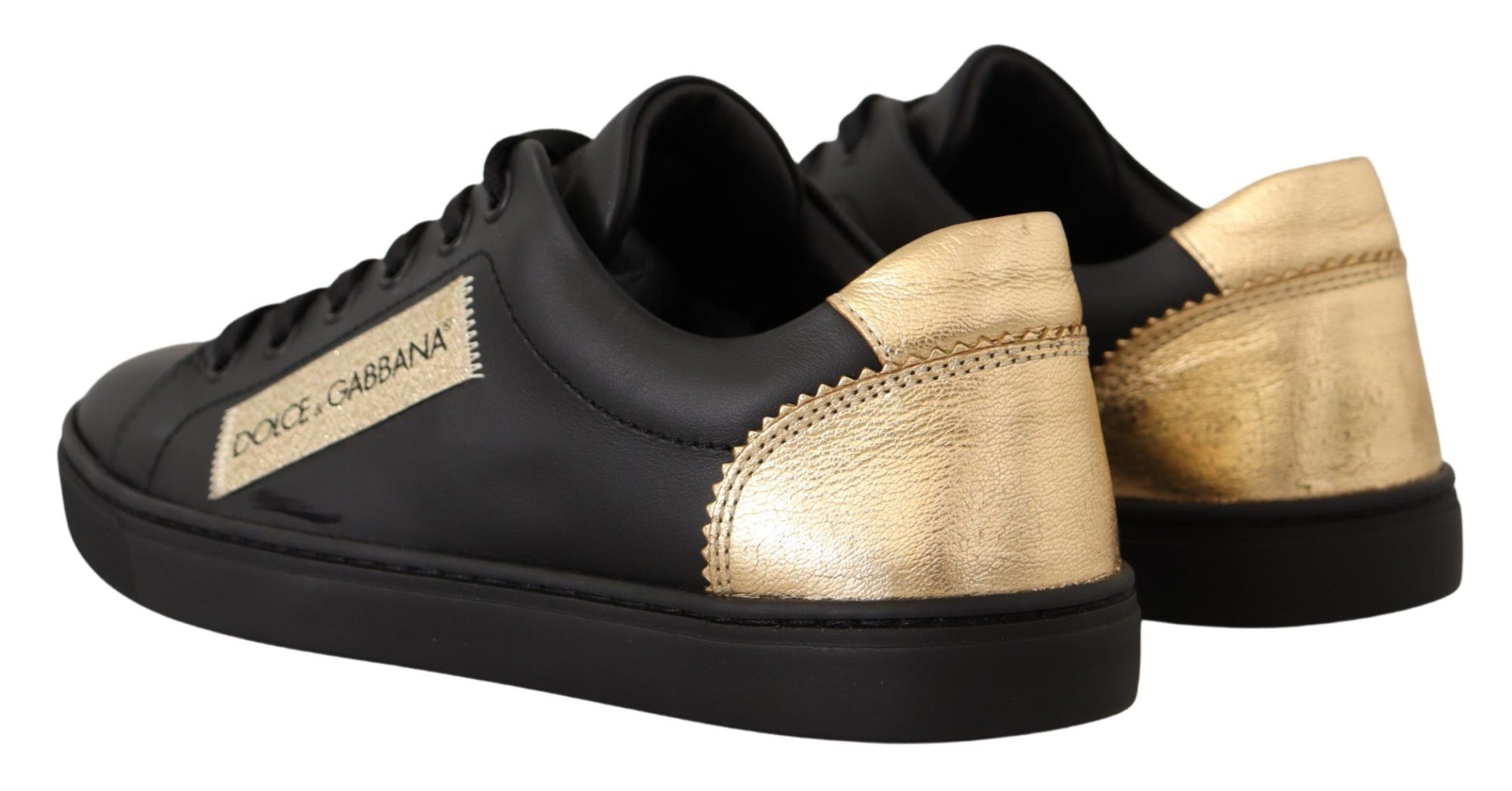 Baskets basses en cuir noir et doré Dolce &amp; Gabbana Chic