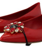 Dolce & Gabbana Red Leather Crystals Loafers Flats Shoes