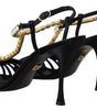 Dolce & Gabbana Black Satin Clear Crystal T-strap Sandal Shoes