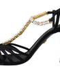 Dolce & Gabbana Black Satin Clear Crystal T-strap Sandal Shoes