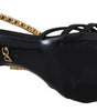Dolce & Gabbana Black Satin Clear Crystal T-strap Sandal Shoes