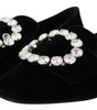 Dolce & Gabbana Black Velvet Crystals Loafers Flats Shoes