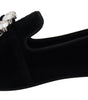 Dolce & Gabbana Black Velvet Crystals Loafers Flats Shoes