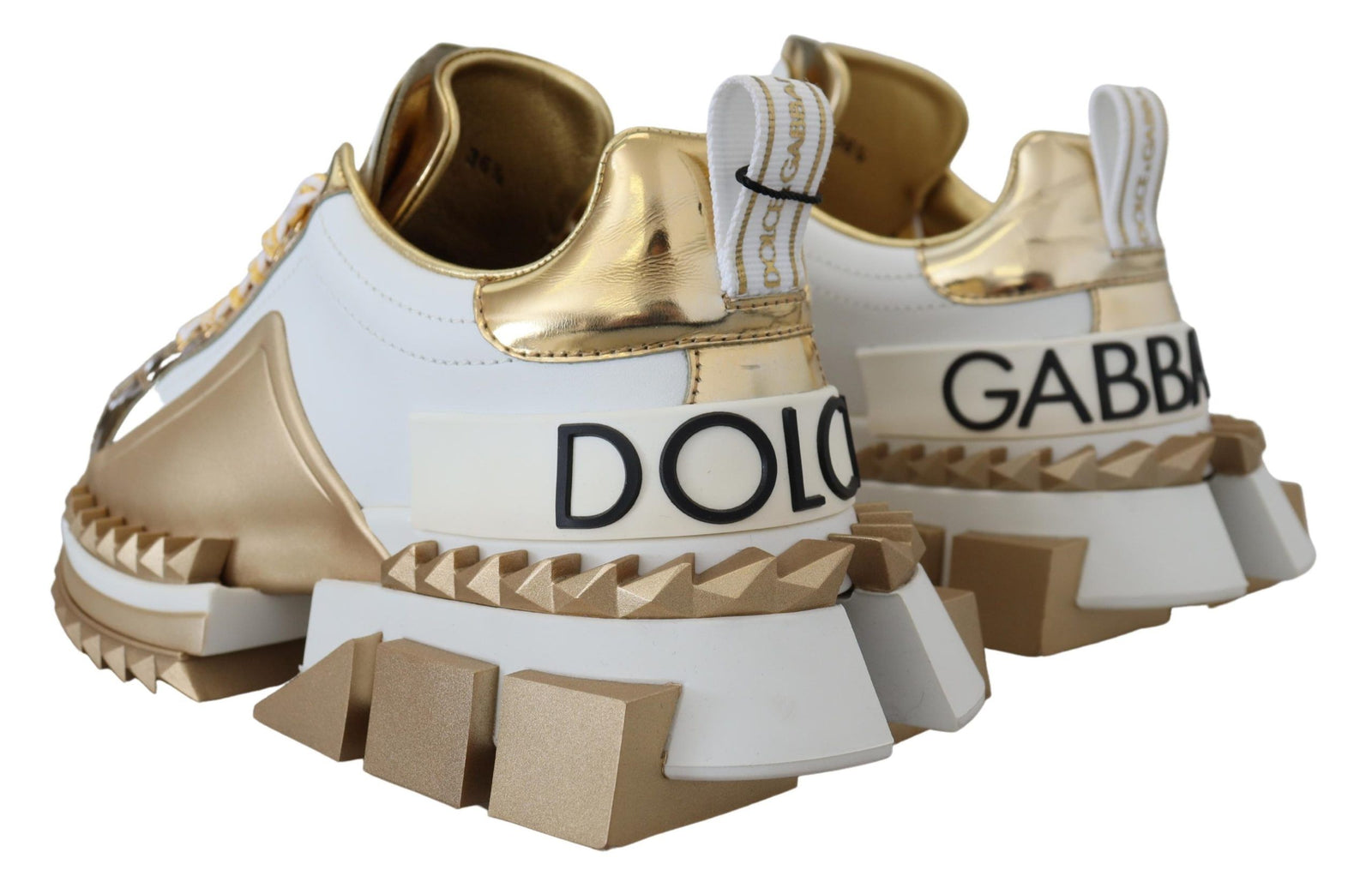 Baskets élégantes en cuir blanc et doré Dolce &amp; Gabbana