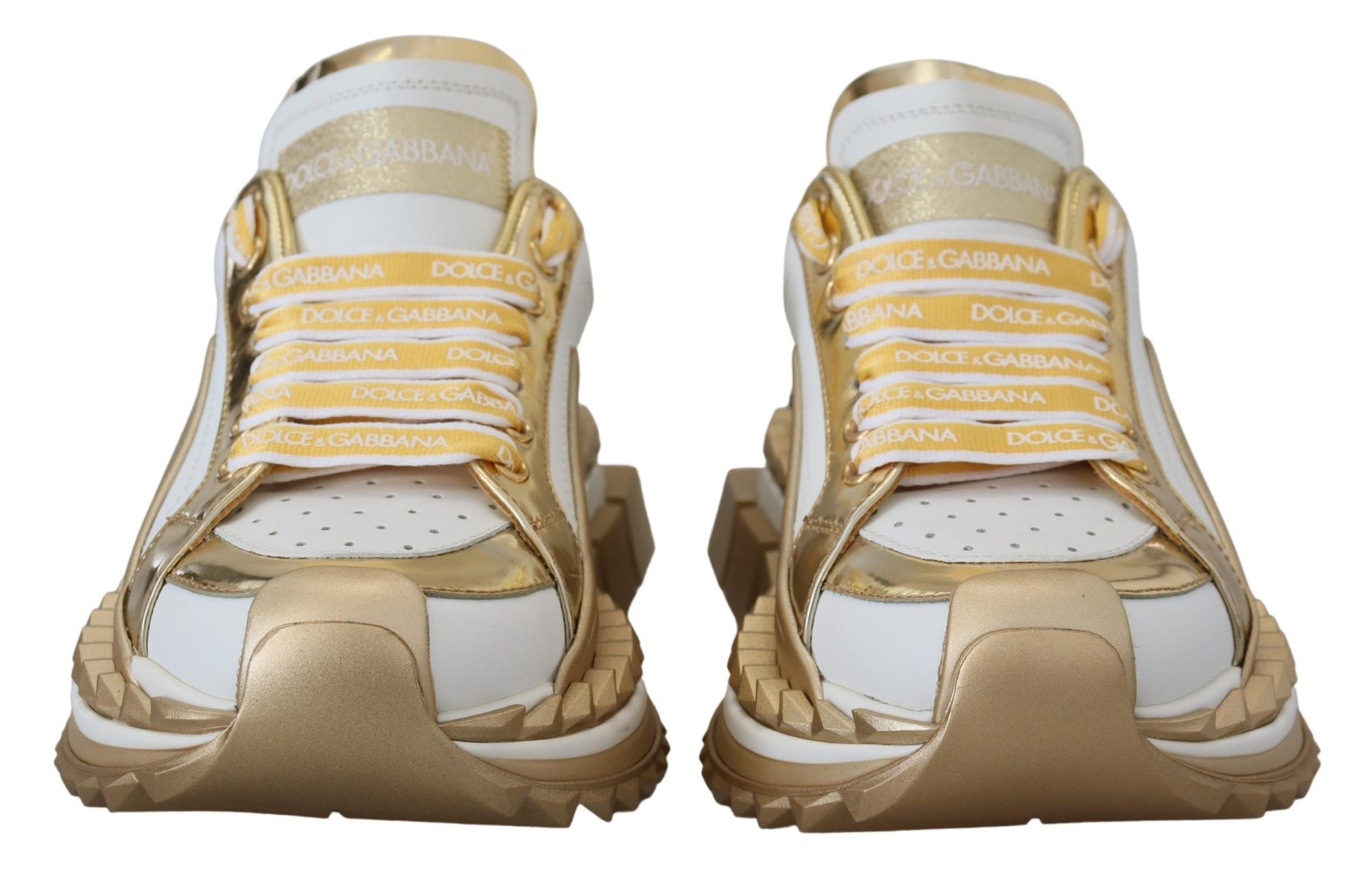 Baskets élégantes en cuir blanc et doré Dolce &amp; Gabbana