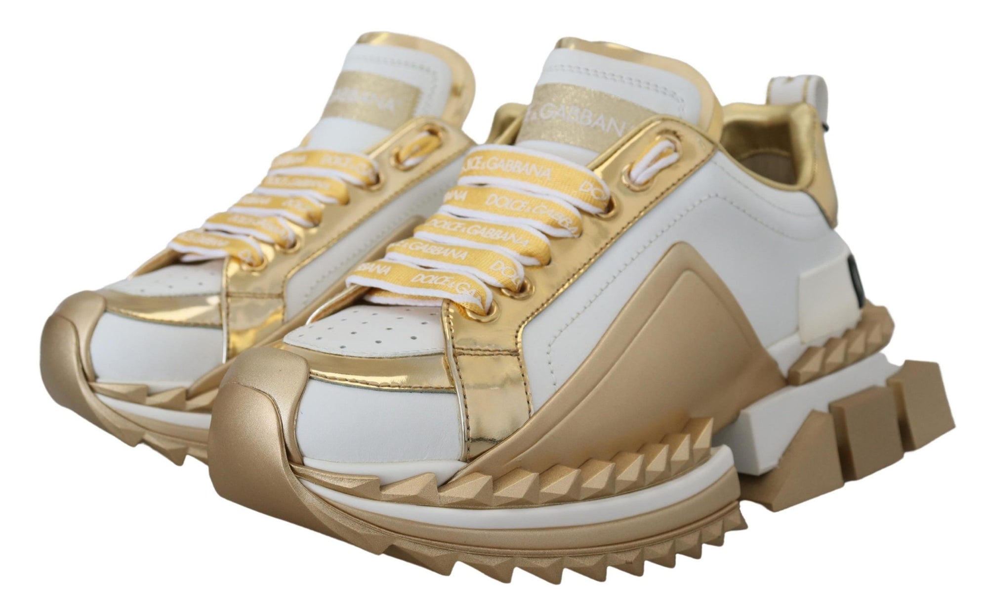 Baskets élégantes en cuir blanc et doré Dolce &amp; Gabbana