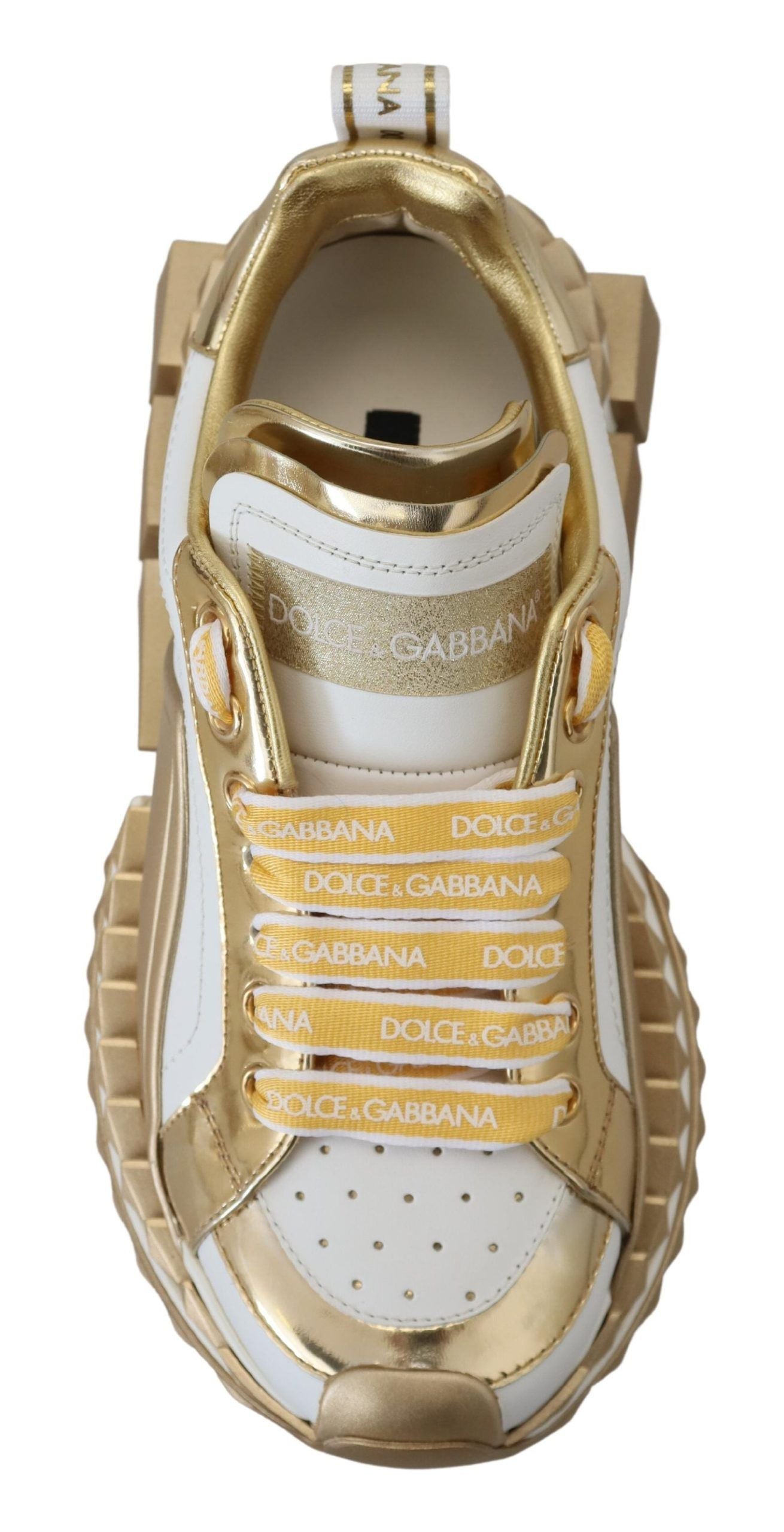 Baskets élégantes en cuir blanc et doré Dolce &amp; Gabbana