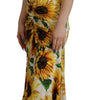 Dolce & Gabbana White Sunflower Print Sheath Midi Silk