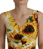 Dolce & Gabbana White Sunflower Print Sheath Midi Silk