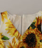 Dolce & Gabbana White Sunflower Print Sheath Midi Silk