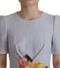 Dolce & Gabbana Blue Floral Applique Midi Viscose Dress