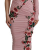 Dolce & Gabbana Pink Flower Embellished One Shoulder Dress