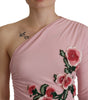 Dolce & Gabbana Pink Flower Embellished One Shoulder Dress