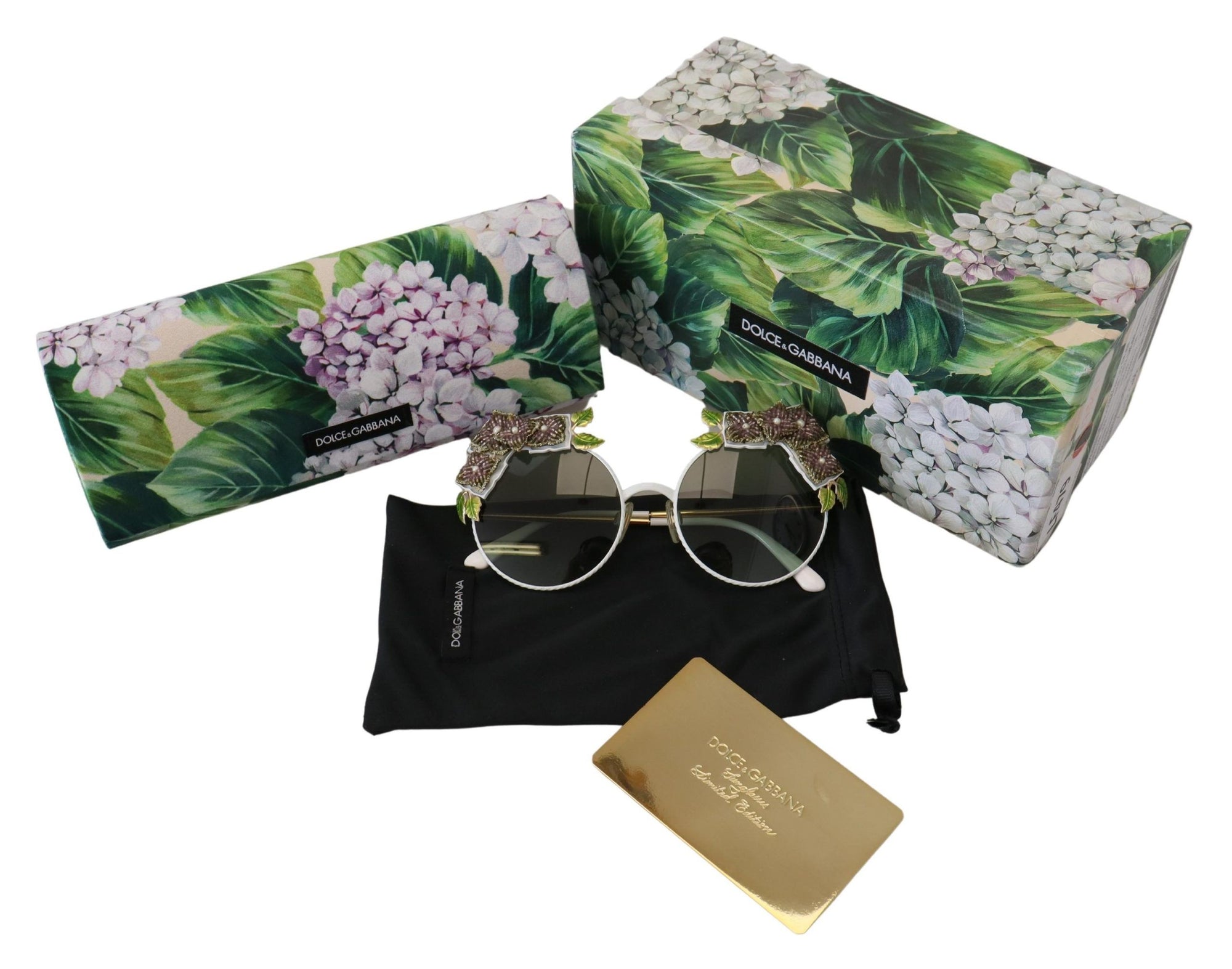 Dolce & Gabbana Gold Floral Embellished Metal Frame Round DG2186 Sunglasses