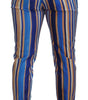 Dolce & Gabbana Blue Striped Silk Cotton Slim Trousers Pants