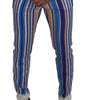 Dolce & Gabbana Blue Striped Silk Cotton Slim Trousers Pants