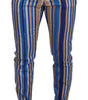 Dolce & Gabbana Blue Striped Silk Cotton Slim Trousers Pants