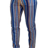 Dolce & Gabbana Blue Striped Silk Cotton Slim Trousers Pants