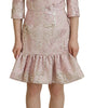 Dolce & Gabbana Pink Jaquard 3/4 Sleeve Sheath Midi Dress