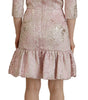 Dolce & Gabbana Pink Jaquard 3/4 Sleeve Sheath Midi Dress