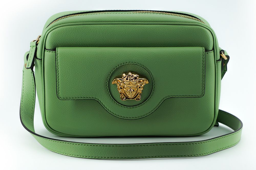 Sacoche élégante pour appareil photo en cuir vert menthe Versace