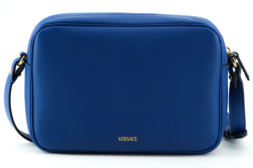 Sacoche pour appareil photo Versace en cuir de veau bleu élégant