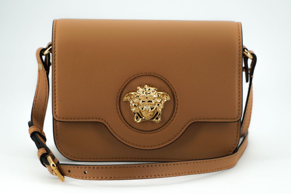 Sac à bandoulière élégant en cuir de veau Versace marron