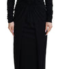 Dolce & Gabbana Black Sheath Midi Gown Wool Wrap Dress