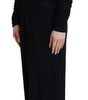Dolce & Gabbana Black Sheath Midi Gown Wool Wrap Dress