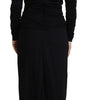 Dolce & Gabbana Black Sheath Midi Gown Wool Wrap Dress