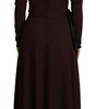 Dolce & Gabbana Brown Wrap Long Sleeve Midi Stretch Dress