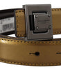 Dolce & Gabbana Gold Leather Silver Square Metal Buckle Belt