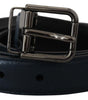 Dolce & Gabbana Blue Leather Silver Metal Buckle Vintage Belt