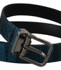Dolce & Gabbana Blue Jacquard Moire Silver Metal Belt Men