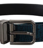 Dolce & Gabbana Blue Jacquard Moire Silver Metal Belt Men