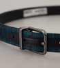Dolce & Gabbana Blue Jacquard Moire Silver Metal Belt Men