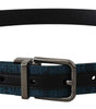 Dolce & Gabbana Blue Jacquard Moire Silver Metal Belt Men