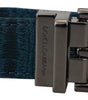 Dolce & Gabbana Blue Jacquard Moire Silver Metal Belt Men
