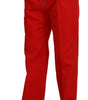 Dolce & Gabbana Red Straight Fit Men Trousers Cotton Pants