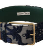 Dolce & Gabbana Green Jaquard Embroid Leather Gold Metal Belt