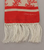 Dolce & Gabbana White Red Coral Print Shawl Wrap Fringe Scarf